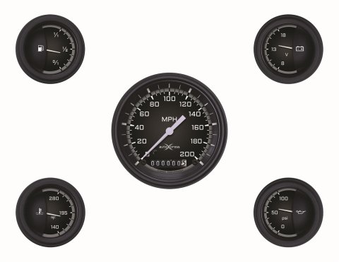 Classic Instruments Auto Cross Gray Series Gauge Sets AX00GBLF Kit Analog, Black/Gray Face, 3 3/8 in. Diameter Speedometer, 2 1/8 in. Fuel-Oil-Volt-Water, Set of 5