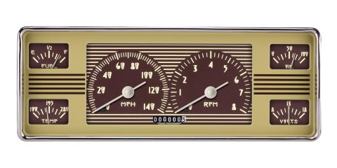 Classic Instruments 1940 Ford Package Gauge Sets FC40OE Gauges, Original, Speedometer, Tachometer, Water, Volt, Fuel, Oil, Yellow Face, Polished Bezel, Ford, Kit