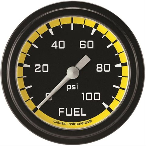 Classic Instruments Auto Cross Yellow Series Gauges AX346YBLF Gauge, Series, Fuel Pressure, 0-100 psi, 2 5/8 in., Low Step Bezel, Analog, Electrical, Each