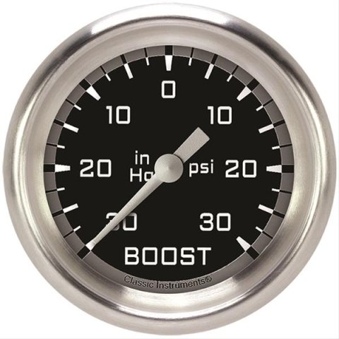 Classic Instruments Auto Cross Gray Series Gauges AX341GAPF Gauge, Series, Boost/Vacuum, 30 in. Hg/30 psi, 2 5/8 in., Performance Bezel, Analog, Electrical, Each
