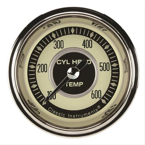 Classic Instruments Nostalgia VT Series Gauges NT197SLF Gauge, Analog, Series, Cylinder Head Temp, 100-600 Degrees F, 2 1/8 in. Diameter, Cream/Brown Face, Full Sweep, Each