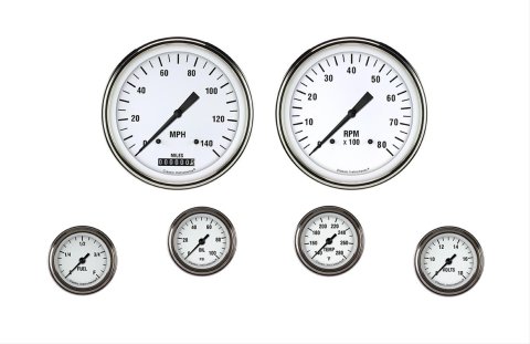 Classic Instruments White Hot Series Gauge Sets WH151SLF Gauges, Series, Speedometer, Tachometer, Water Temperature, Oil Pressure, Fuel Level, Volt, Face, Analog, Set of 6
