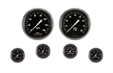 Classic Instruments Hot Rod Series Gauge Sets HR151SLF Gauges, Series, Speedometer, Tachometer, Water Temperature, Oil Pressure, Fuel Level, Volt, Black Face, Analog, Set of 6