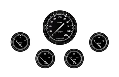 Classic Instruments Auto Cross Gray Series Gauge Sets AX254GBLF Set, Performance AutoCross, AutoCross Gray, 6-Gauge Set, 4 5/8 in. Speedo, 2 5/8 in. Secondary Gauges, Black/Gray Face, Set