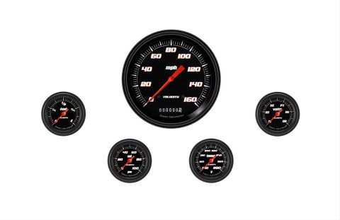 Classic Instruments Velocity Series Gauge Sets VS154BBLF Gauges, Series, Speedometer, Water Temperature, Oil Pressure, Fuel Level, Volt, Black Face, Analog, Set of 5