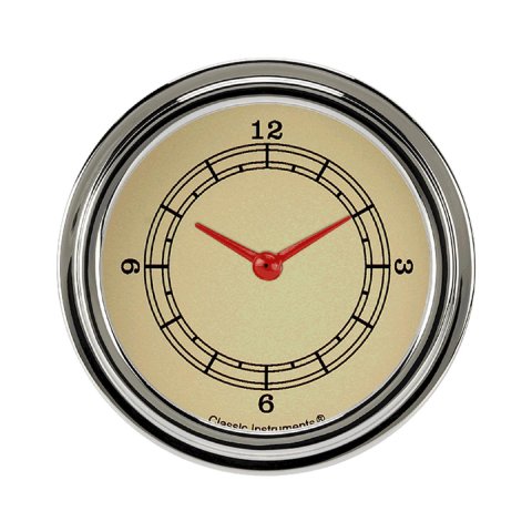 Classic Instruments Vintage Series Gauges VT92SLF Gauge, Analog, Series, Clock, 12 Hour, 2 5/8 in. Diameter, Tan Face, Full Sweep, Each