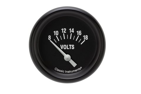 Classic Instruments Hot Rod Series Gauges HR230BPF Gauge, Series, Voltemeter, 8-18 volt, 2 5/8 in., Black Face, Black Performance Bezel, Flat Lens, Each