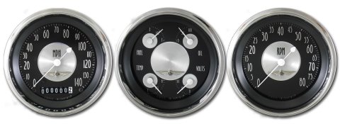 Classic Instruments All-American Tradition Series Gauge Sets AT03SHC Gauges, Tradition, Speedometer, Tach, Water Temperature, Fuel Level, Black Face, Analog, Set of 3
