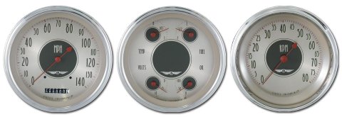 Classic Instruments All-American Nickel Series Gauge Sets AN53SLC Gauges, Nickel, Speedometer, Tach, Water Temperature, Fuel Level, Face, Analog, Set of 3