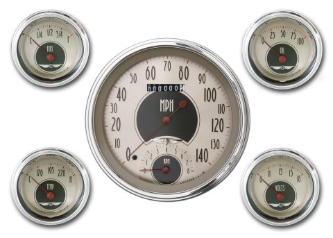 Classic Instruments All-American Nickel Series Gauge Sets AN65SLC Gauges, Nickel, Speedometer, Tach, Water Temperature, Oil Pressure, Face, Analog, Set of 5