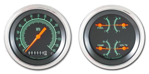 Classic Instruments G-Stock Series Gauge Sets GS02SLC Gauges, Series, Speedometer, Oil Pressure, Water Temperature, Voltmeter, Black Face, Analog, Kit
