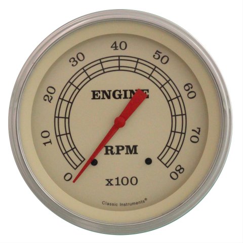 Classic Instruments Vintage Series Tachometers VT71SLC Tachometer, Vintage, Cream Face, Black Numbers, Red Pointer, 0-8,000 rpm, 5 in., Analog, Electrical, Each