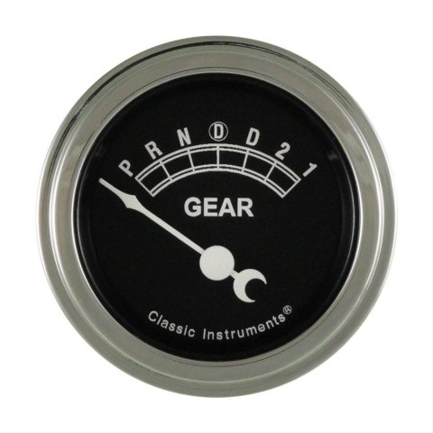 Classic Instruments Gear Selector Gauges TR06SLC Gauge, Selector, Round, Dash Mount, 2 1/8 in., Black Face, Polished Bezel, Overdrive, Each
