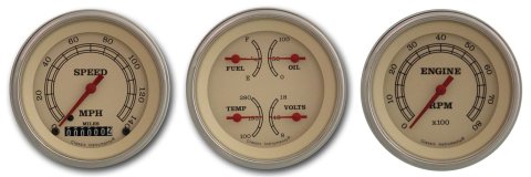 Classic Instruments Vintage Series Gauge Sets VT03SLF Gauges, Series, Speedometer, Tach, Water Temperature, Fuel Level, Cream Face, Analog, Set of 3