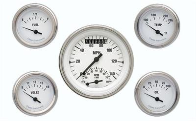 Classic Instruments White Hot Series Gauge Sets WH35SLF Gauges, Hot, Speedometer, Tach, Water Temperature, Fuel Level, Voltmeter, Face, Analog, Set of 5