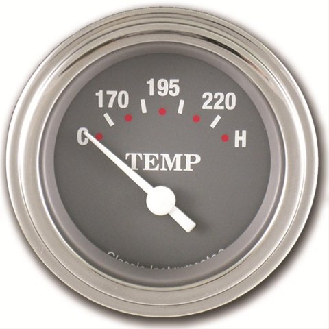 Classic Instruments SG Series Gauges SG26SLC Gauge, Series, Water Temperature, 140-280 degrees F, 2 1/8 in., Gray Face, Analog, Electric, Each