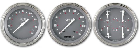 Classic Instruments SG Series Gauge Sets SG53SLC Gauges, SG, Speedometer, Tach, Water Temperature, Fuel Level, Voltmeter, 5 in., Gray Face, Analog, Set of 3