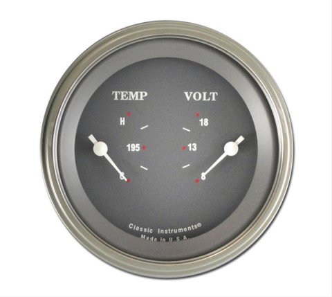 Classic Instruments SG Series Gauge Sets SG74SLF Gauge, Series, Dual, Water Temperature, Voltmeter, 3 3/8 in., Gray Face, Analog, Each