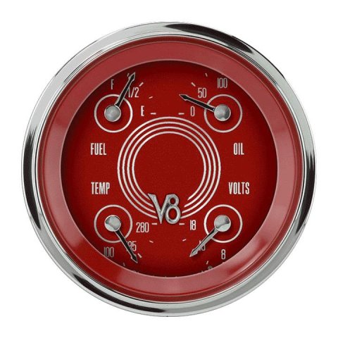 Classic Instruments V8 Red Steelie Series Gauge Sets V8RS79SHC Gauge, Series, Analog, Electrical, Fuel, Oil, Volt, Water, 3 3/8 in. Diameter, Face, Each