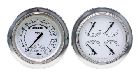 Classic Instruments 1954-55 Chevy Pickup Package Gauge Sets CT54CW62 Gauges, White, Speedometer, Tach, Water Temperature, Fuel Level, White Face, Analog, Chevy, Kit