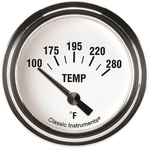 Classic Instruments White Hot Series Gauges WH226SLF-04 Gauge, Series, Water Temperature, 100-280 Degrees F, 2 5/8 in., Analog, Electrical, Each