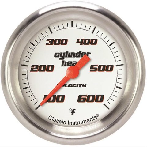 Classic Instruments Velocity Series Gauges VS397WAPF Gauge, White Series, Cylinder Head Temperature, 100-600 Degrees F, 2 5/8 in., Performance Bezel, Analog, Electrical, Each