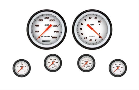 Classic Instruments Velocity Series Gauge Sets VS151WBLF Gauges, Series, Speedometer, Tachometer, Water Temperature, Oil Pressure, Fuel Level, Volt, White Face, Analog, Set of 6