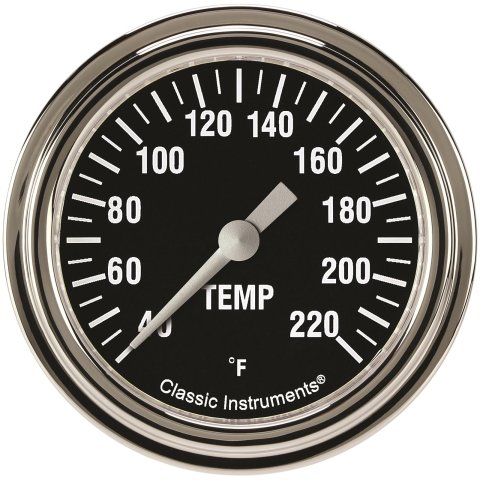 Classic Instruments Hot Rod Series Gauges HR329SLF Gauge, Stock Eliminator, Water Temp, 2 5/8 in., Black Face, Analog, Electrical, Each