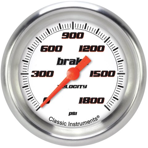 Classic Instruments Velocity Series Gauges VS367WAPF Gauges, Series, Brake Pressure, 0-1,800 psi, Analog, Electrical, 2 5/8 in., White Face, Black Numbers, Brushed Aluminum Color Bezel, Each