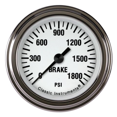 Classic Instruments White Hot Series Gauges WH167SLF Gauges, Series, Brake Pressure, 0-1,800 psi, Analog, Electrical, 2 1/8 in., Face, Black Numbers, Stainless Steel Color Bezel, Each