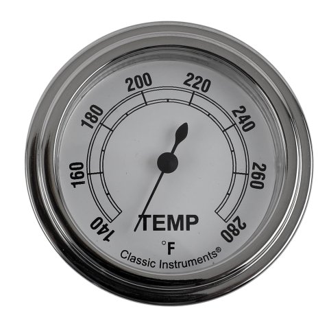Classic Instruments White Series Gauges CW326SLF-06 Gauges, White, Water Temp., 140-280 degrees F, Analog, Electrical, 2 5/8 in., Face, Black Numbers, Low Step Bezel with Flat Lens, Each