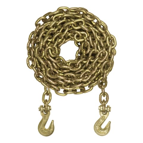 CURT Transport Binder Safety Chains 80308 Chain, Yellow Zinc, Steel, 5/16 in., 18, 800 lbs. Minimum Break Force, 25 ft. Length, with Hooks, Each