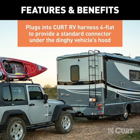 CURT Dinghy Towing Electrical Adapters 58980 Vehicle Harness Adapter, Trailer Connector Kit, Adapter, 4-Way Flat Vehicle to 7-Way RV Blade, Each