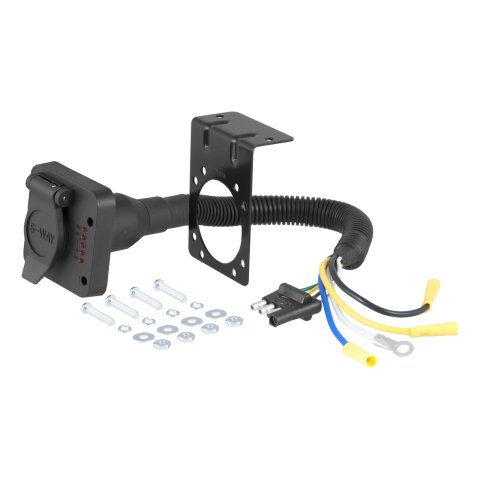 CURT Trailer Harness Adapters 57626 Vehicle Towing Adapter, 6 Way Round to 4 Way Flat