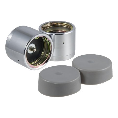 CURT Wheel Bearing Protectors 22244 Protectors, 2.440 in. Hub Bore Diameter, Steel, Chrome, Dust Covers, Zerk Fitting, Pair