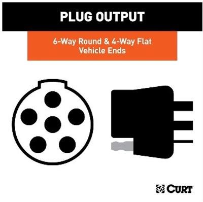 CURT Custom Wiring Connector Harnesses 55664 Vehicle Towing Harness Adapter, Trailer Harness Adapter, 6-Way Round to 4-Way Flat, GM/Ford, Each