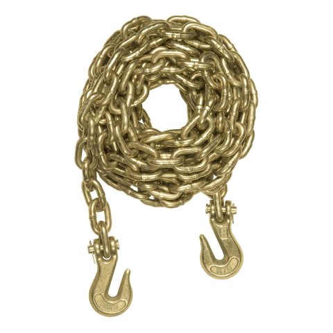 CURT Transport Binder Safety Chains 80310 Chain, Yellow Zinc, Steel, 3/8 in., 26, 400 lbs. Minimum Break Force, 16 ft. Length, with Hooks, Each