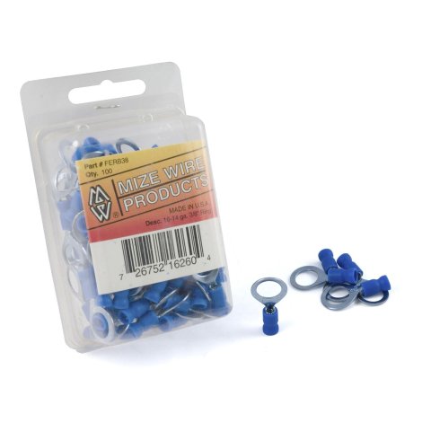 CURT Insulated Ring Terminals 59523 Wiring Connectors, Terminals, 3/8 in. Stud Style, 14 To 16-gauge, Blue, Set of 100