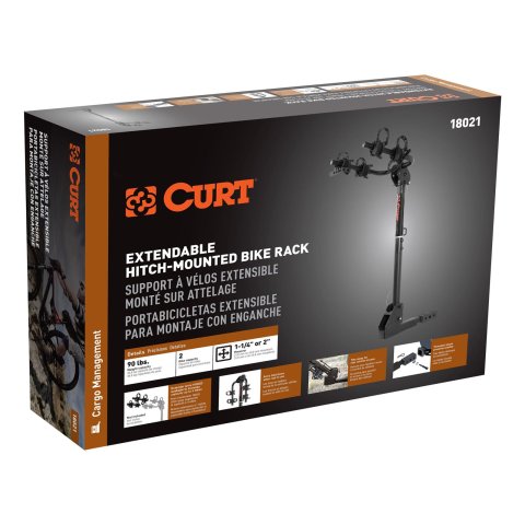 CURT Hich-Mounted Bike Racks 18021 Racks, Hitch-Mounted Rack, Frame-Style Rack, Hitch Mount, 1.25 and 2 in. Receiver Size, 2 Capacity, Steel, Back, Each