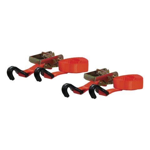 CURT Cargo Strap Sets 83026 Tie-Down Straps, Cargo, Ratchet, S-hook, 1,100 lbs. Working Load, 1 in. Width, 16 ft. Length, Red, Pair