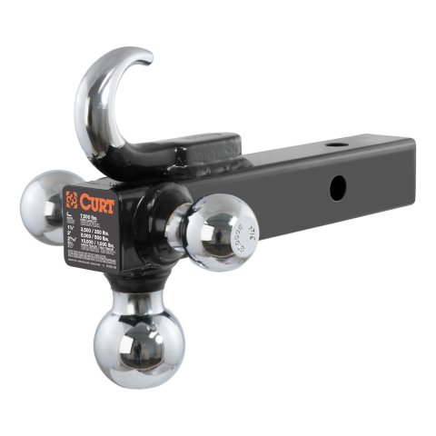 CURT Triple Ball Mounts 45675 Receiver Hitch Mounts, Steel, Black Powdercoated, 2 in. Square, 0 in. Drop, 0 in. Rise, 1 7/8 in., 2 in., 2 5/16 in. Chrome Hitch Balls, Each