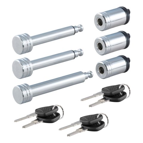 CURT Rambler Tow Bar Lock Sets 70005 Receiver Hitch and Coupler Locks, Rambler, RV Trailer Hitch, Two Locks for Arms, One for Receiver. Steel, Chrome, with Keys, Set of 3