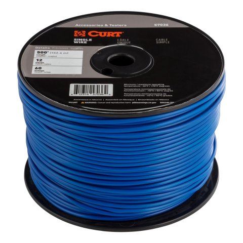 CURT Trailer Wiring Harnesses 57036 Wire, Bulk, Trailer, Single Conductor, 12 ga., 60 v, Blue, 500 ft. Roll, Each