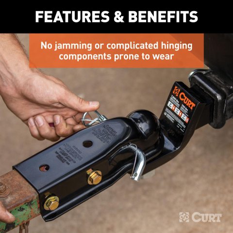 CURT QuickPin Trailer Couplers 25471 Hitch Coupler, No-Latch Coupler, 2.0 in. Ball, 2 1/2 in. Channel, 3,500 lbs., Includes 1/2 in. Dia. Pin and Clip, Each