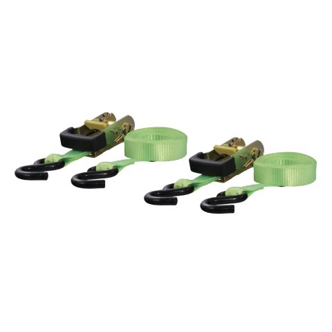CURT Cargo Strap Sets 83028 Tie-Down Straps, Cargo, Ratchet, S-hook, 1,100 lbs. Working Load, 1 in. Width, 16 ft. Length, Lime Green, Pair