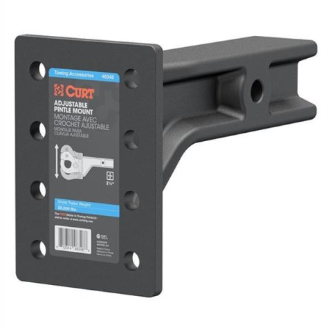 CURT Adjustable Pintle Mounts 48348 Mount, Adjustable, 20,000 lbs. , 3-Position Mounting, 2 1/2 in. Square Receiver Style, Steel, 7 1/4 in. High, 10 3/4 in. Long, Black, Each
