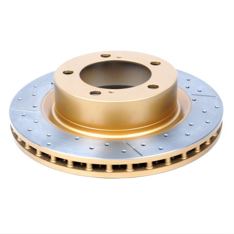 DBA Street Series X-Gold Disc Brake Rotors for 2010-2023 4RUNNER, GX460, 2011-2015 LAND CRUISER - DBA2736X Rotor, X-Gold, Vented, Cross-Drilled and Slotted Surface, Iron, Gold Painted, Toyota, Front, Each