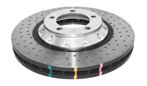 Disc Brakes Australia USA LLC Brake Rotors DBA52592SLVXD 5000 Rotor Fully Assembled 2-piece Silver Hat Crossdrill/Dimples - KP [ Porsche Panamera 11-> F ]