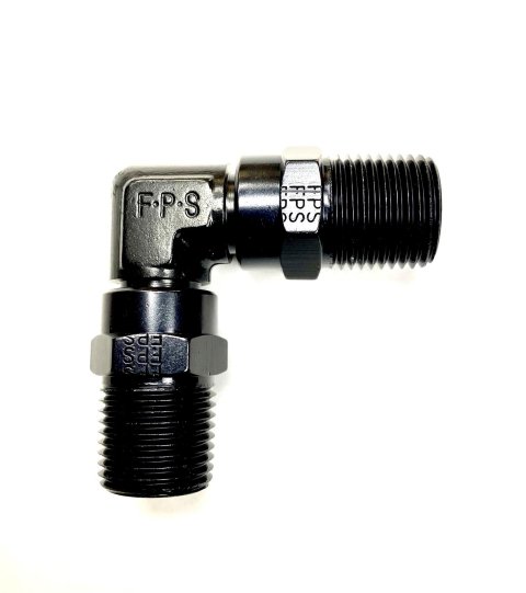 Fragola Performance Systems Unions 999601BL Fitting, Coupler, NPT to NPT, 90 Degree, Aluminum, Black Anodized, 1/2 in. NPT, 1/2 in. NPT, Each