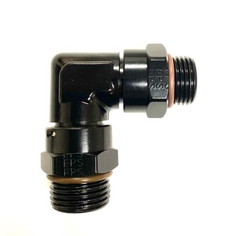 Fragola Performance Systems Unions 999609BL Fitting, Reducer, Straight Cut to Straight Cut, 90 Degree, Aluminum, Black Anodized, -12 AN, -16 AN, Each
